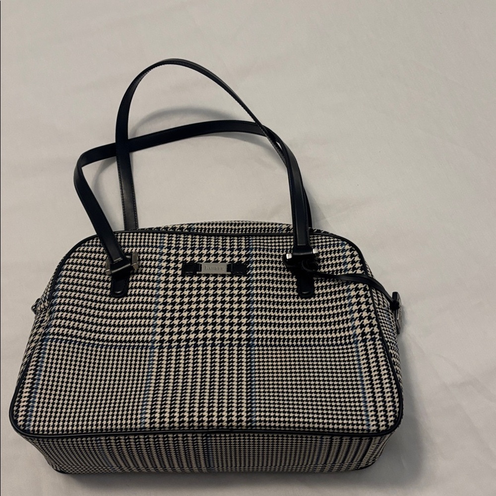 VTG Lauren Ralph Lauren houndstooth bowler bag  black, blue & ecru silver accent - Picture 4 of 14